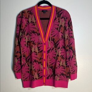 NWOT J.Crew  Palm Leaf Print Cardigan Sweater – Size M – Pink/Orange